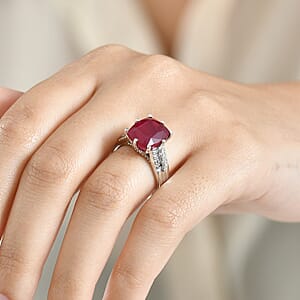 D'Joy Niassa Ruby (FF) and Moissanite 9.40 ctw Crown Ring in Rhodium Over Sterling Silver (Size 10.0)