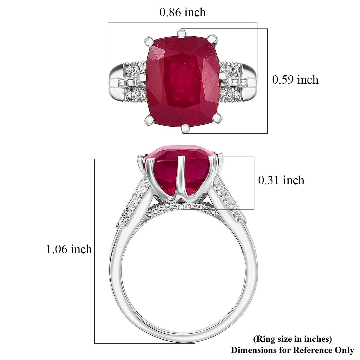 D'Joy Niassa Ruby (FF) and Moissanite 9.40 ctw Crown Ring in Rhodium Over Sterling Silver (Size 10.0)