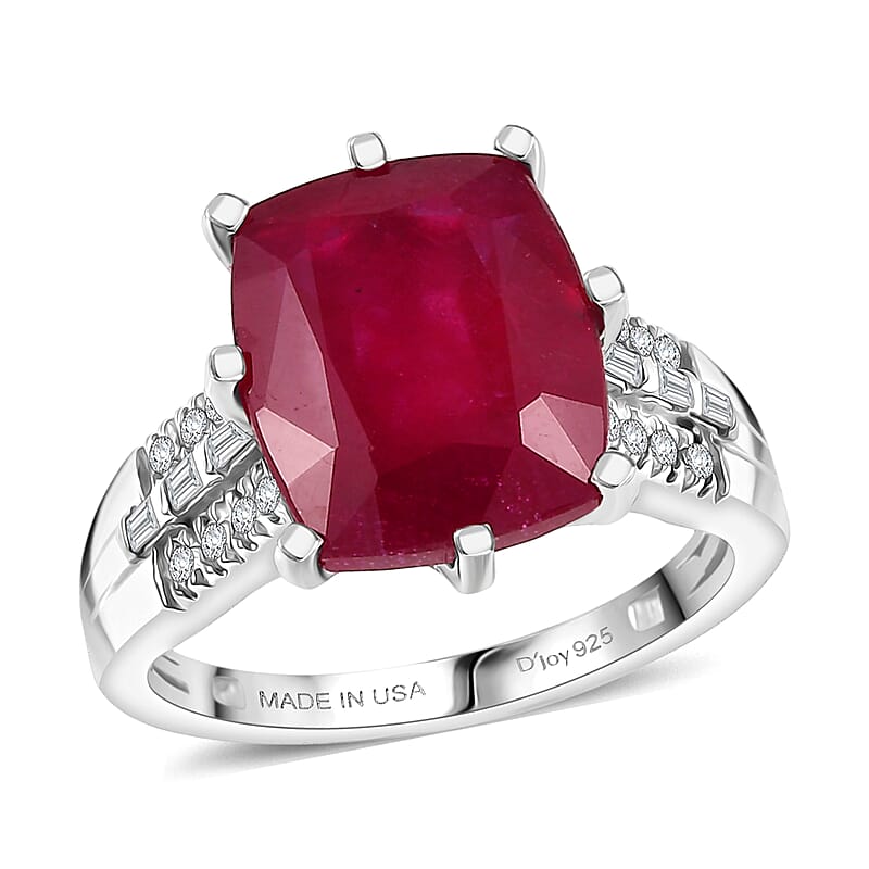 D'Joy Niassa Ruby (FF) and Moissanite 9.40 ctw Crown Ring in Rhodium Over Sterling Silver (Size 6.0)
