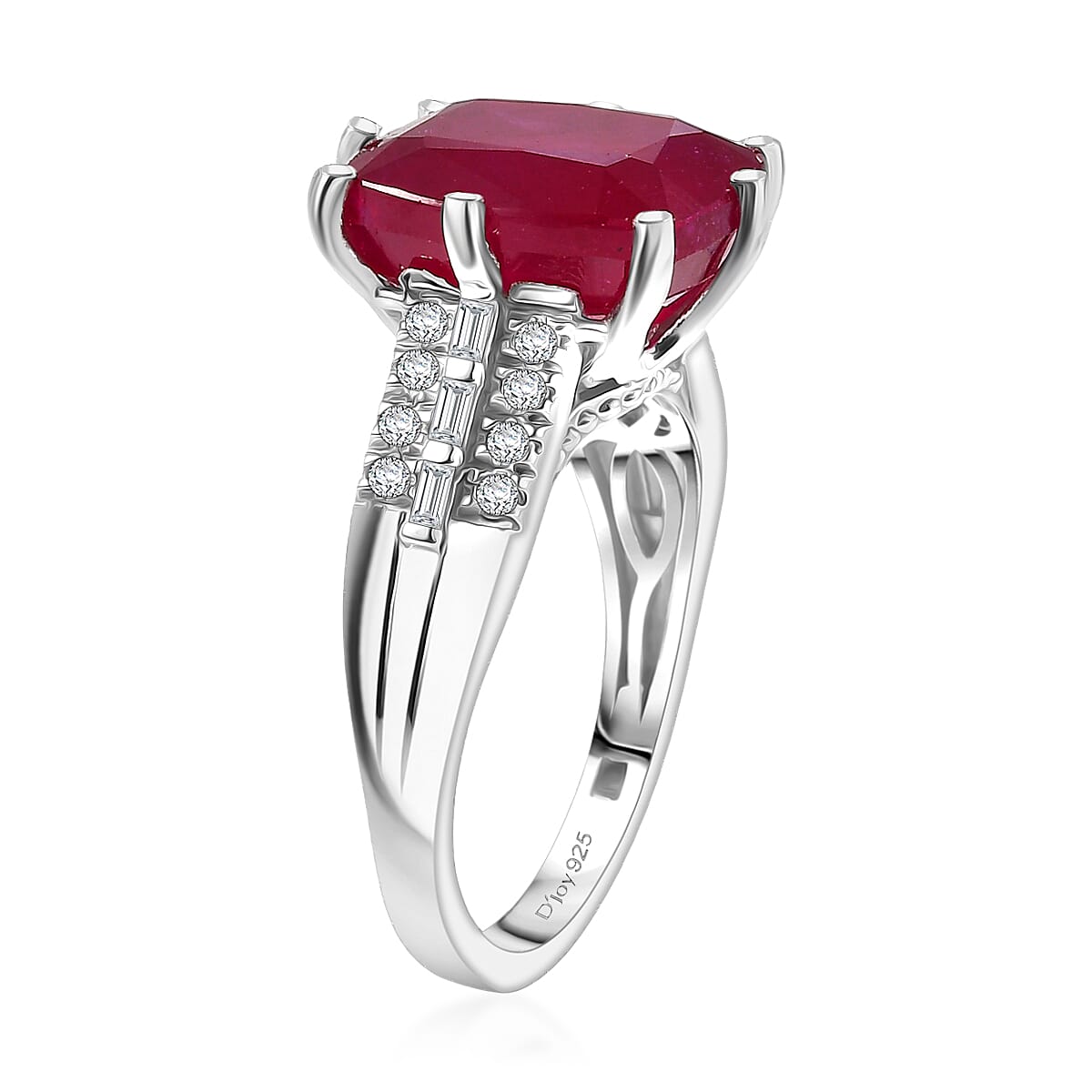 D'Joy Niassa Ruby (FF) and Moissanite 9.40 ctw Crown Ring in Rhodium Over Sterling Silver (Size 6.0)