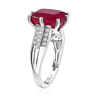 D'Joy Niassa Ruby (FF) and Moissanite 9.40 ctw Crown Ring in Rhodium Over Sterling Silver (Size 6.0)