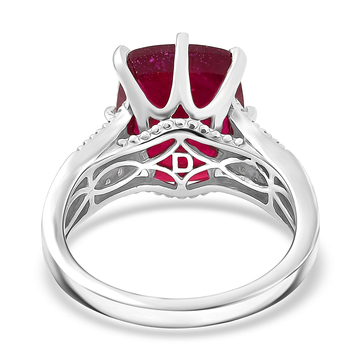 D'Joy Niassa Ruby (FF) and Moissanite 9.40 ctw Crown Ring in Rhodium Over Sterling Silver (Size 6.0)