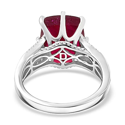 D'Joy Niassa Ruby (FF) and Moissanite 9.40 ctw Crown Ring in Rhodium Over Sterling Silver (Size 6.0)