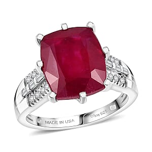 D'Joy Niassa Ruby (FF) and Moissanite 9.40 ctw Crown Ring in Rhodium Over Sterling Silver (Size 8.0)
