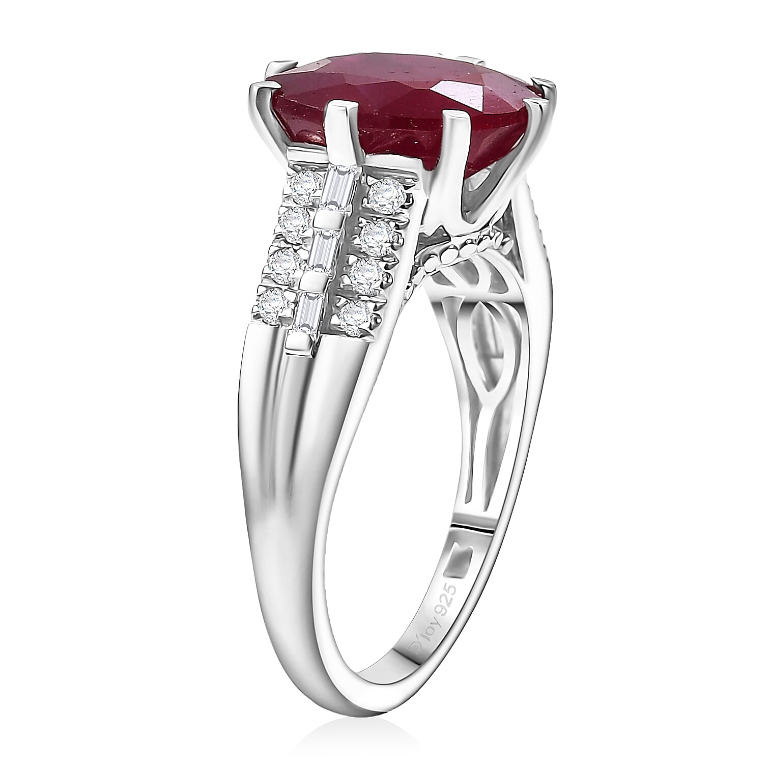 D'Joy Niassa Ruby (FF) and Moissanite 7.65 ctw Crown Ring in Rhodium Over Sterling Silver (Size 10.0)