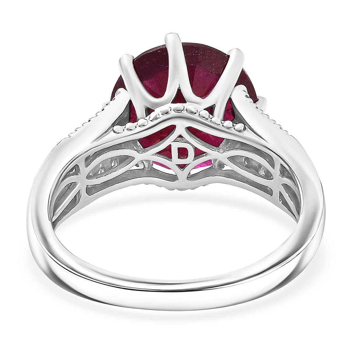 D'Joy Niassa Ruby (FF) and Moissanite 7.65 ctw Crown Ring in Rhodium Over Sterling Silver (Size 10.0)