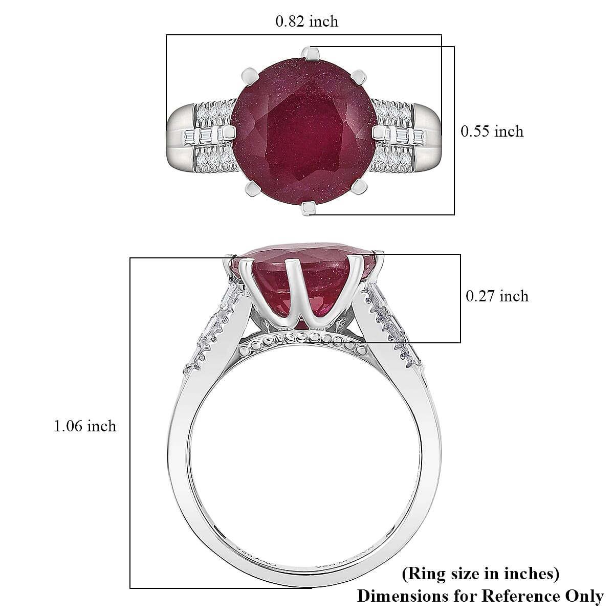 D'Joy Niassa Ruby (FF) and Moissanite 7.65 ctw Crown Ring in Rhodium Over Sterling Silver (Size 10.0)