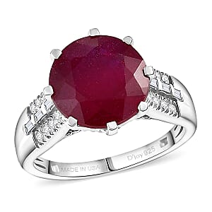 D'Joy Niassa Ruby (FF) and Moissanite 7.65 ctw Crown Ring in Rhodium Over Sterling Silver (Size 6.0)