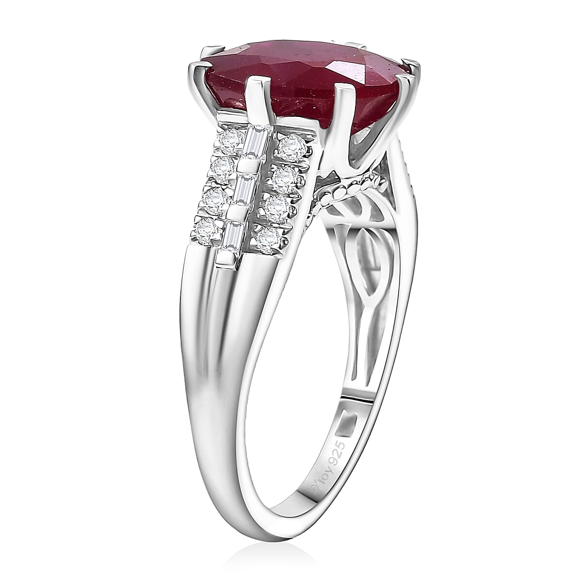 D'Joy Niassa Ruby (FF) and Moissanite 7.65 ctw Crown Ring in Rhodium Over Sterling Silver (Size 8.0) image number 3