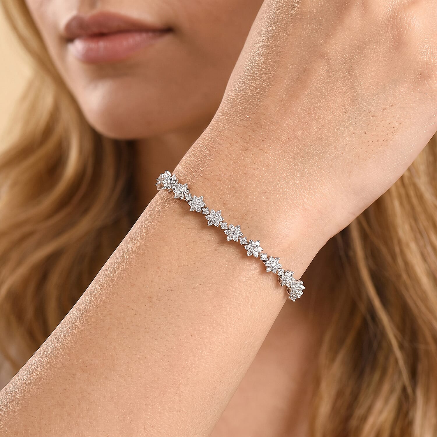 Luxuriant Lab Grown Diamond G-H SI 3.50 ctw Eternal Blossom Bracelet in Rhodium Over Sterling Silver (6.50 In)