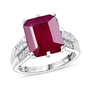 D'Joy Niassa Ruby (FF) and Moissanite 9.30 ctw Crown Ring in Rhodium Over Sterling Silver (Size 6.0)