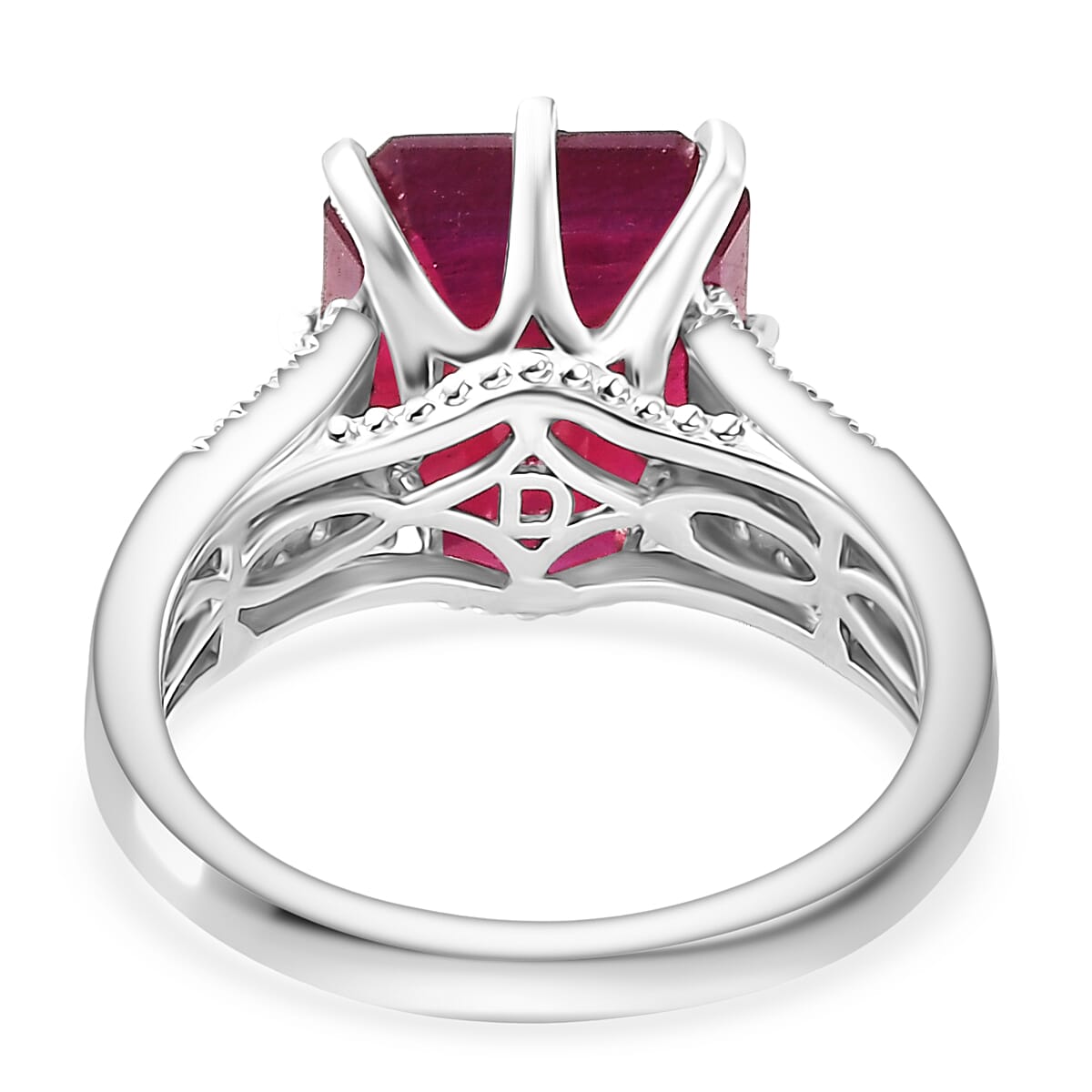 D'Joy Niassa Ruby (FF) and Moissanite 9.30 ctw Crown Ring in Rhodium Over Sterling Silver (Size 6.0) image number 4