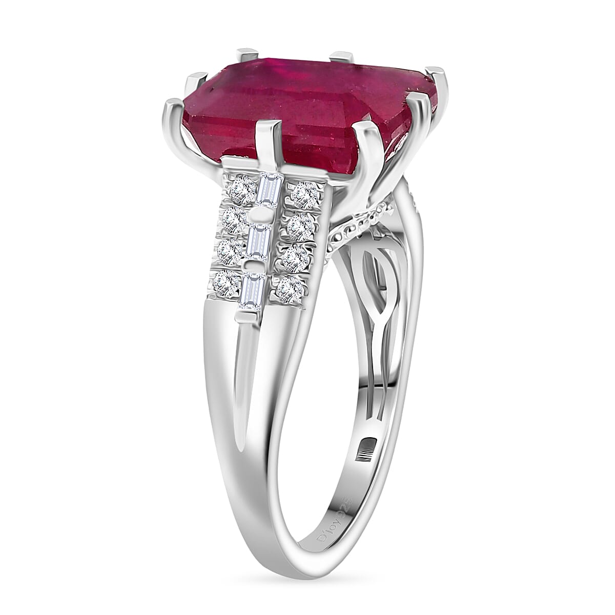 D'Joy Niassa Ruby (FF) and Moissanite 9.30 ctw Crown Ring in Rhodium Over Sterling Silver (Size 8.0) image number 3