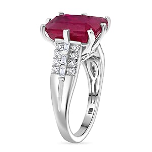 D'Joy Niassa Ruby (FF) and Moissanite 9.30 ctw Crown Ring in Rhodium Over Sterling Silver (Size 8.0)
