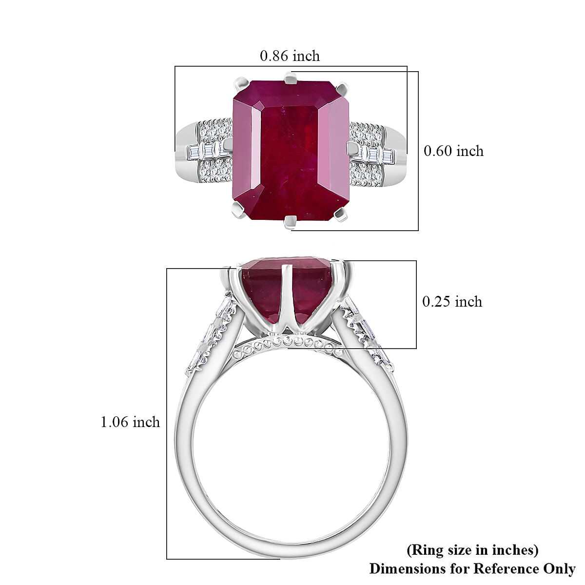 D'Joy Niassa Ruby (FF) and Moissanite 9.30 ctw Crown Ring in Rhodium Over Sterling Silver (Size 8.0) image number 5