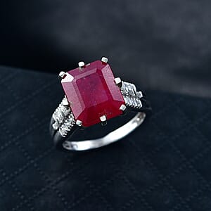 D'Joy Niassa Ruby (FF) and Moissanite 9.30 ctw Crown Ring in Rhodium Over Sterling Silver (Size 9.0)