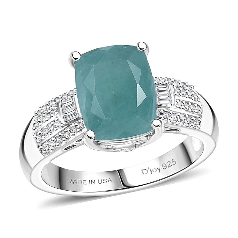 D'Joy Grandidierite, White Zircon Serenity Ring in Rhodium Over Sterling Silver 3.40 ctw (Size 10.0)