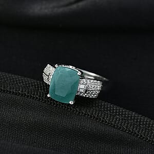 D'Joy Grandidierite, White Zircon Serenity Ring in Rhodium Over Sterling Silver 3.40 ctw (Size 10.0)