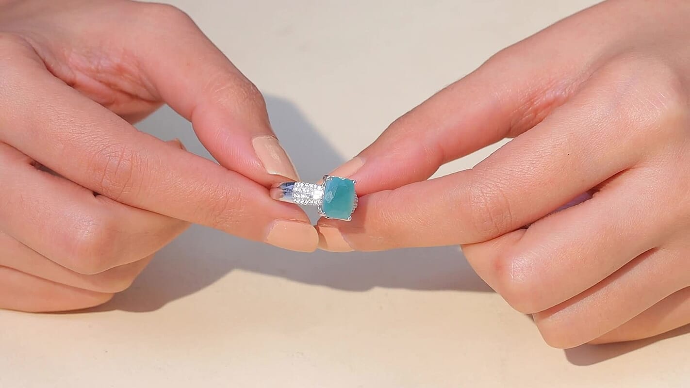 D'Joy Premium Grandidierite, White Zircon Ring in Rhodium Over Sterling Silver (Size 10.0) 3.40 ctw