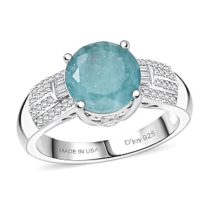 D'Joy Premium Grandidierite and White Zircon 3.40 ctw Architectural Serenity Ring in Rhodium Over Sterling Silver (Size 7.0) (Del. in 7-10 Days)