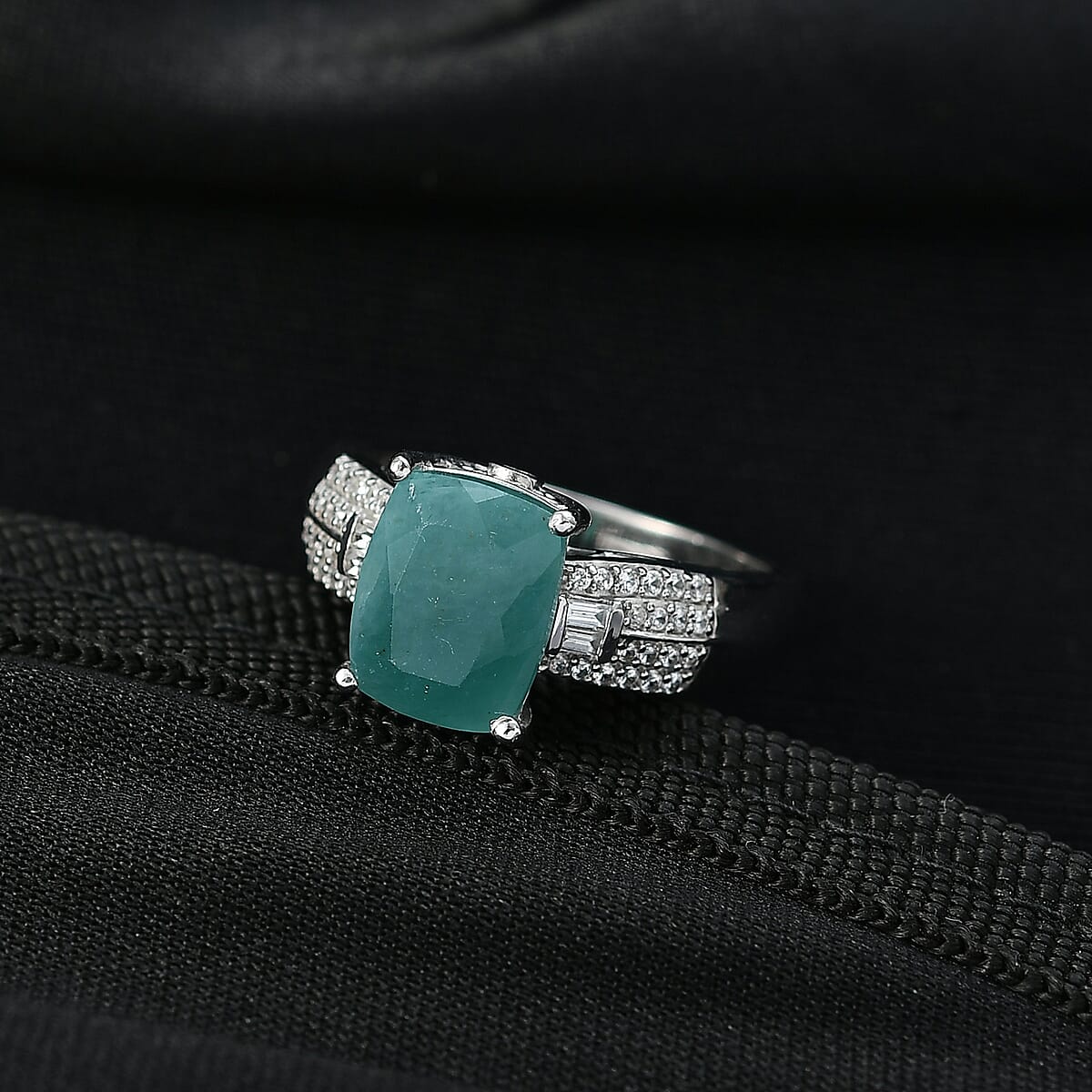 D'Joy Premium Grandidierite and White Zircon 3.40 ctw Architectural Serenity Ring in Rhodium Over Sterling Silver (Size 9.0) (Del. in 7-10 Days) image number 1