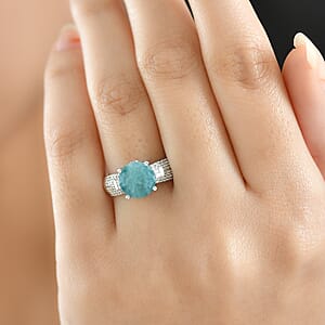 D'Joy Grandidierite, White Zircon Serenity Ring in Rhodium Over Sterling Silver 3.40 ctw (Size 9.0)
