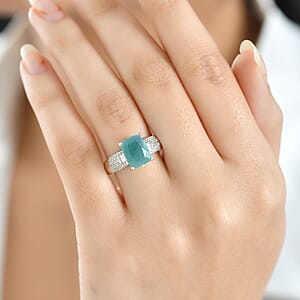 D'Joy Grandidierite, White Zircon Serenity Ring in Rhodium Over Sterling Silver 3.85 ctw (Size 10.0)