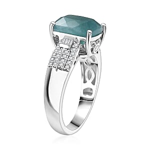 D'Joy Grandidierite, White Zircon Serenity Ring in Rhodium Over Sterling Silver 3.85 ctw (Size 7.0)