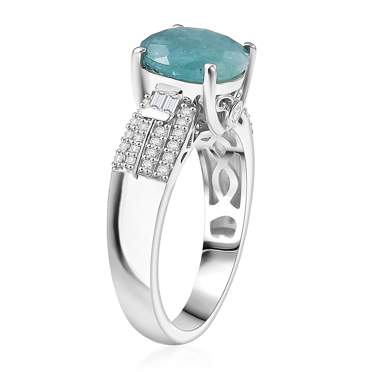 D'Joy Premium Grandidierite and White Zircon 3.85 ctw Architectural Serenity Ring in Rhodium Over Sterling Silver (Size 9.0) (Del. in 7-10 Days) image number 3