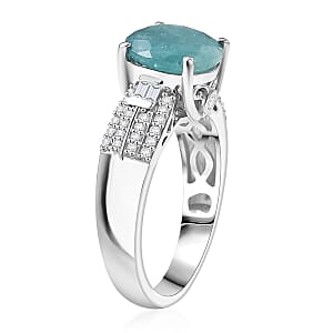 D'Joy Grandidierite, White Zircon Serenity Ring in Rhodium Over Sterling Silver 3.85 ctw (Size 9.0)