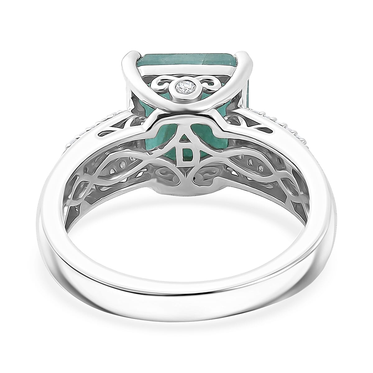 D'Joy Asscher Cut Premium Grandidierite and White Zircon 4.25 ctw Architectural Serenity Ring in Rhodium Over Sterling Silver (Size 10.0) (Del. in 7-10 Days) image number 4