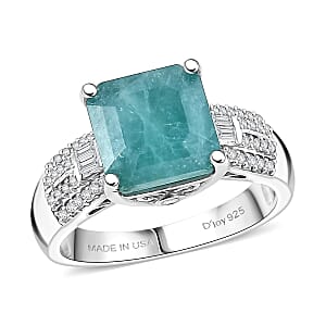 D'Joy Asscher Cut Premium Grandidierite and White Zircon 4.25 ctw Architectural Serenity Ring in Rhodium Over Sterling Silver (Size 7.0) (Del. in 7-10 Days)