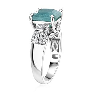 D'Joy Asscher Cut Grandidierite, White Zircon Serenity Ring in Rhodium Over Sterling Silver 4.25 ctw (Size 8.0)