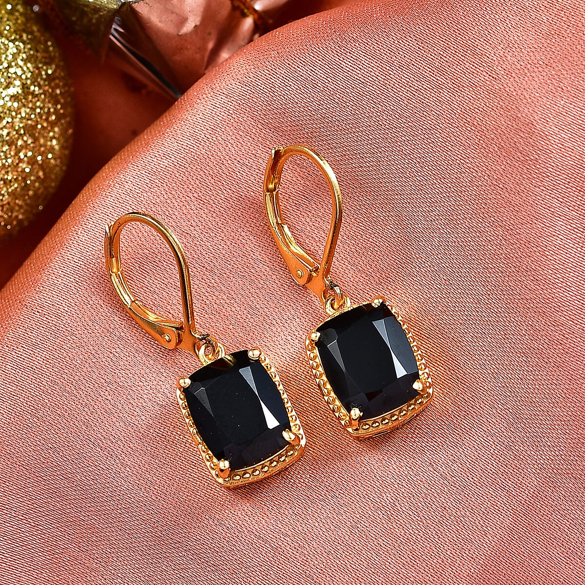EverTrue Thai Black Spinel 8.20 ctw Lever Back Earrings in 18K YG Plated image number 1