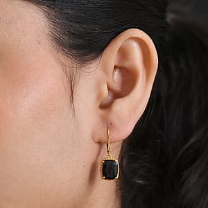 EverTrue Thai Black Spinel 8.20 ctw Lever Back Earrings in 18K YG Plated