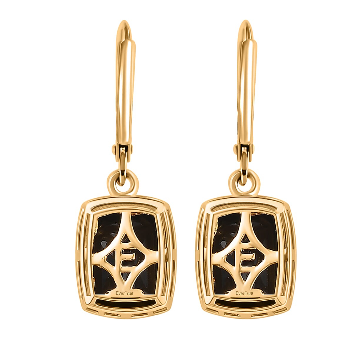 EverTrue Thai Black Spinel 8.20 ctw Lever Back Earrings in 18K YG Plated image number 4