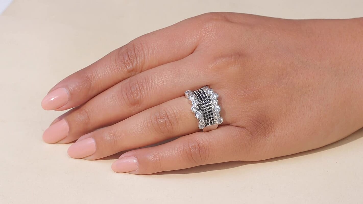 EverTrue Thai Black Spinel, White Zircon Imperial Midnight Ring in Platinum Bond (Size 10.0) 1.75 ctw