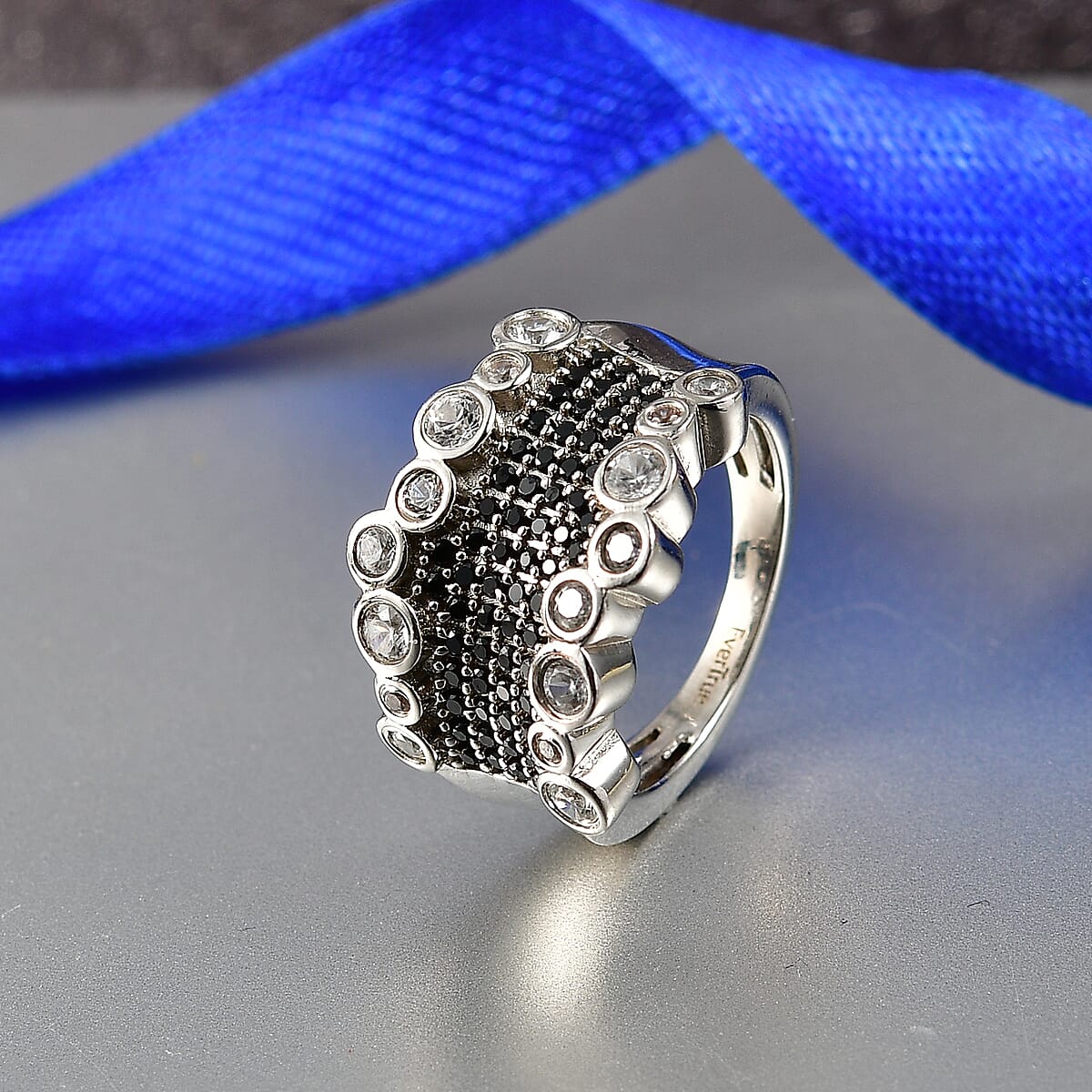 EverTrue Thai Black Spinel and White Zircon 1.75 ctw Imperial Midnight Ring in Platinum Bond (Size 5.0) image number 1