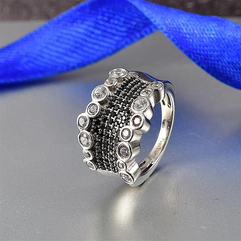 EverTrue Thai Black Spinel, White Zircon Imperial Midnight Ring in Platinum Bond (Size 10.0) 1.75 ctw