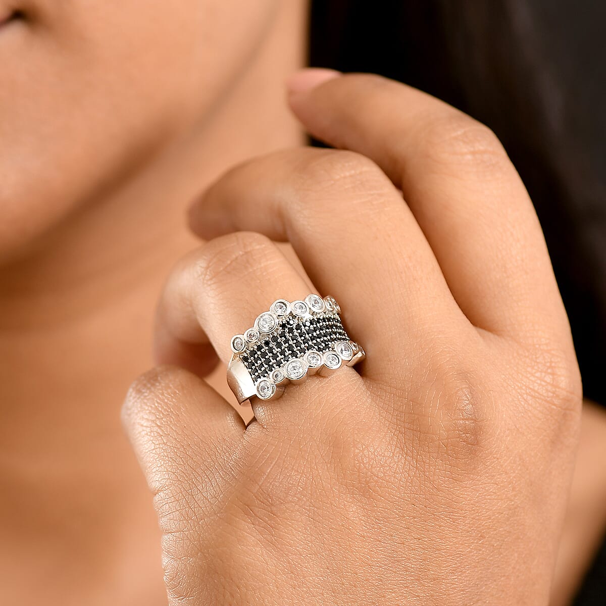 EverTrue Thai Black Spinel and White Zircon 1.75 ctw Imperial Midnight Ring in Platinum Bond (Size 9.0) image number 2