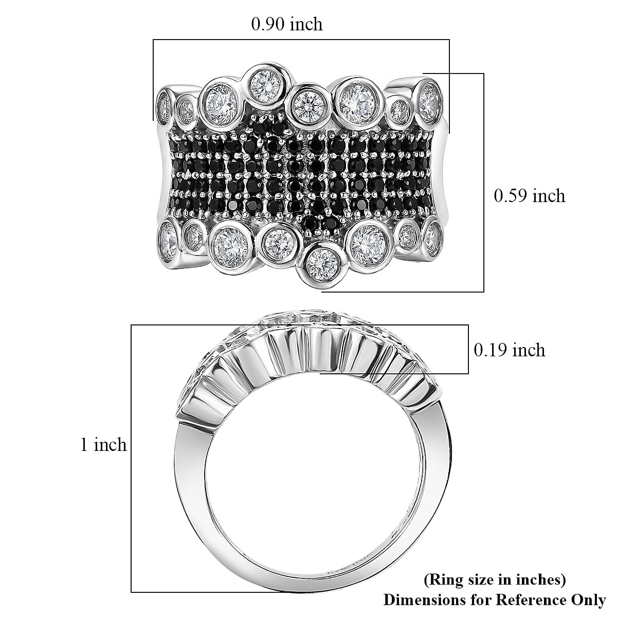 EverTrue Thai Black Spinel and White Zircon 1.75 ctw Imperial Midnight Ring in Platinum Bond (Size 9.0) image number 5