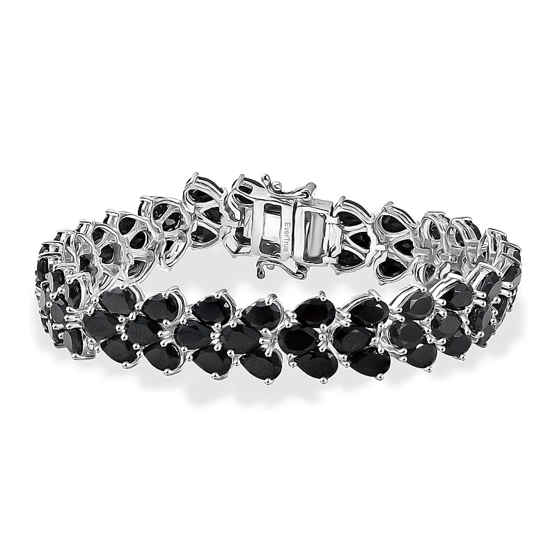 EverTrue Thai Black Spinel 41.40 ctw Midnight Noir Weave Bracelet in Platinum Bond (7.25 In)