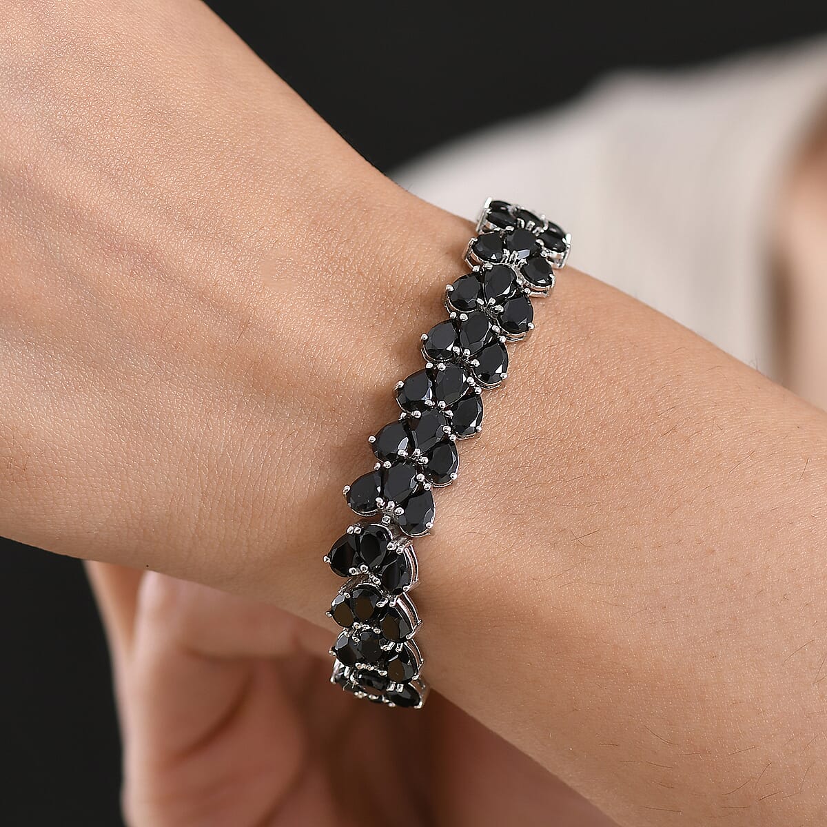EverTrue Thai Black Spinel 41.40 ctw Midnight Noir Weave Bracelet in Platinum Bond (7.25 In) (Del. in 7-10 Days) image number 2