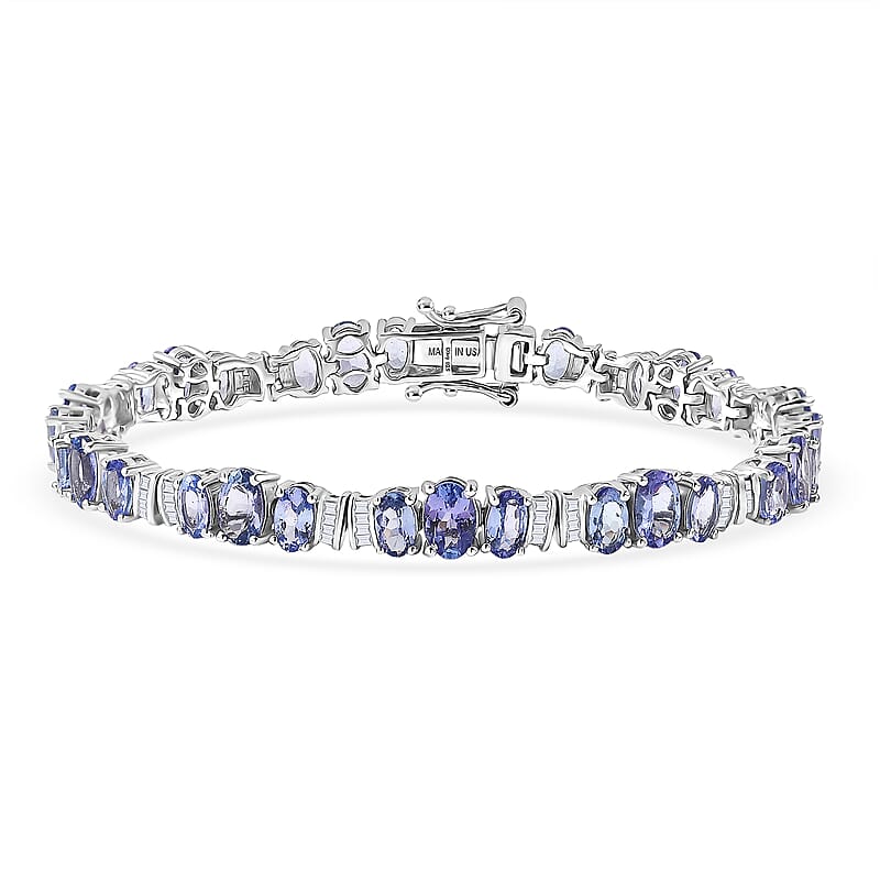 D'Joy Tanzanite and Diamond 9.25 ctw Bracelet in Rhodium Over Sterling Silver (6.50 In)