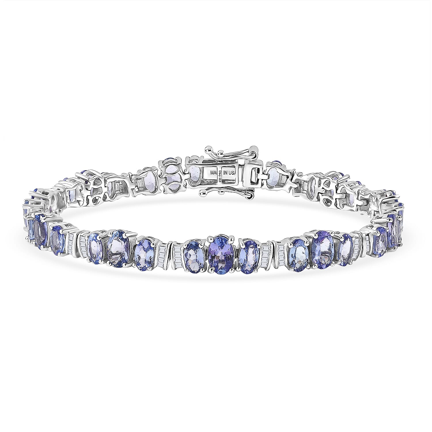 D'Joy Tanzanite, Diamond Bracelet in Rhodium Over Sterling Silver