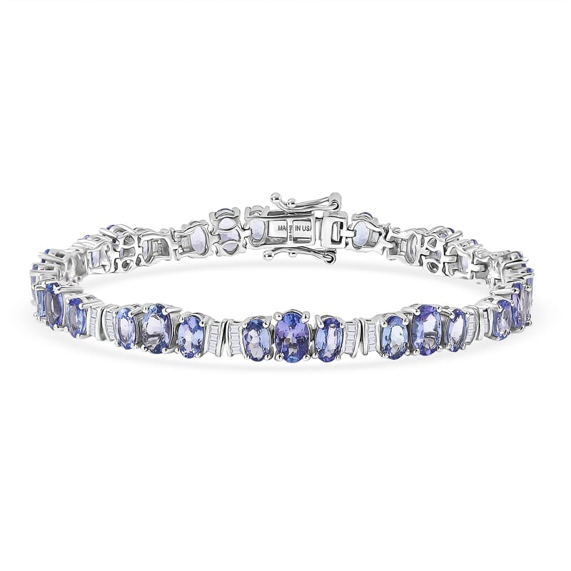 D'Joy Tanzanite, Diamond Bracelet in Rhodium Over Sterling Silver 10.55 ctw (7.25 In)