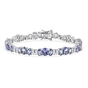 D'Joy Tanzanite and Diamond 11.40 ctw Bracelet in Rhodium Over Sterling Silver (8.00 In)