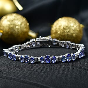 D'Joy Tanzanite and Diamond 11.40 ctw Bracelet in Rhodium Over Sterling Silver (8.00 In)