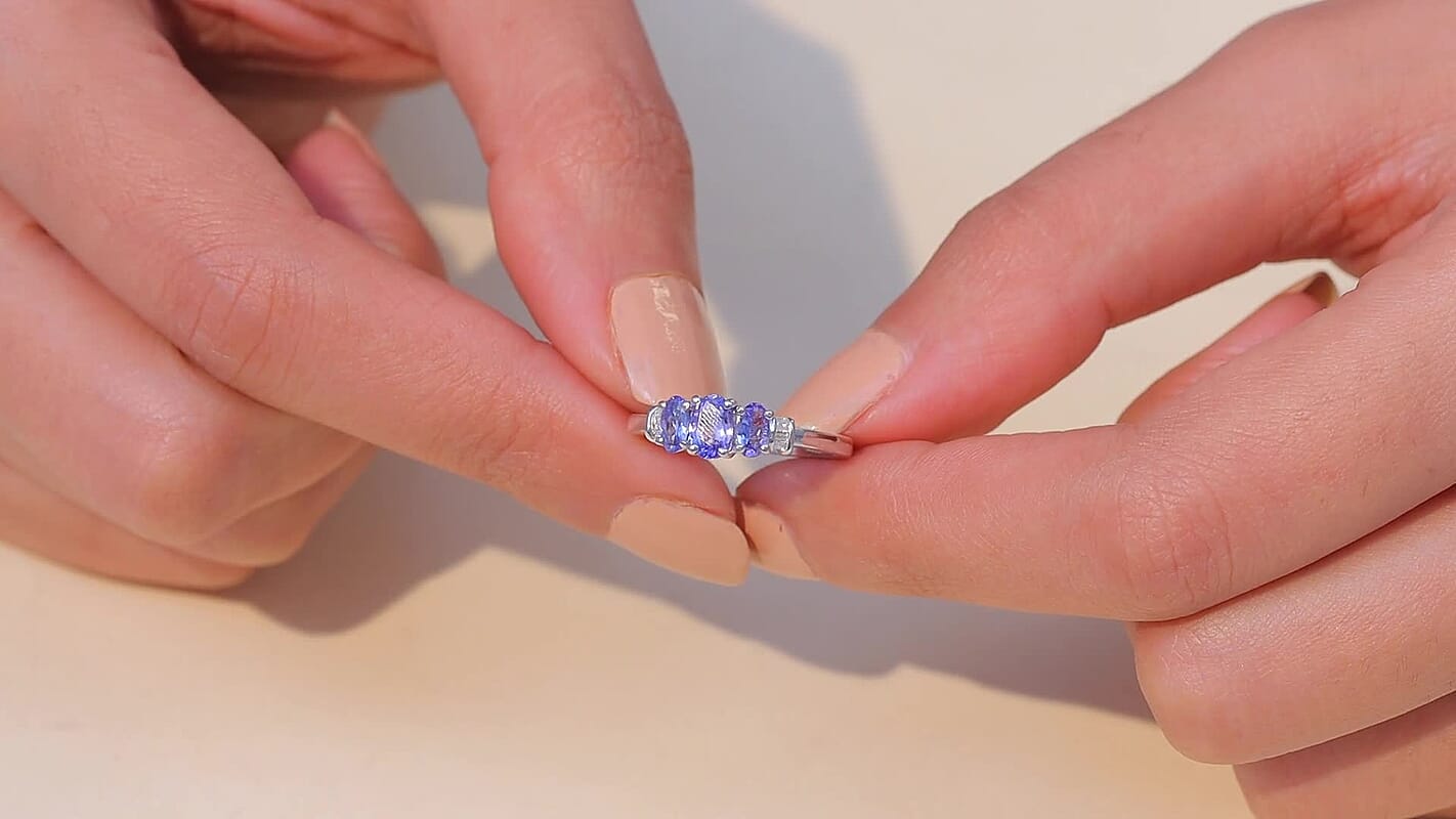 TLV D'Joy Tanzanite, Diamond Ring in Rhodium Over Sterling Silver (Size 10.0) 0.90 ctw