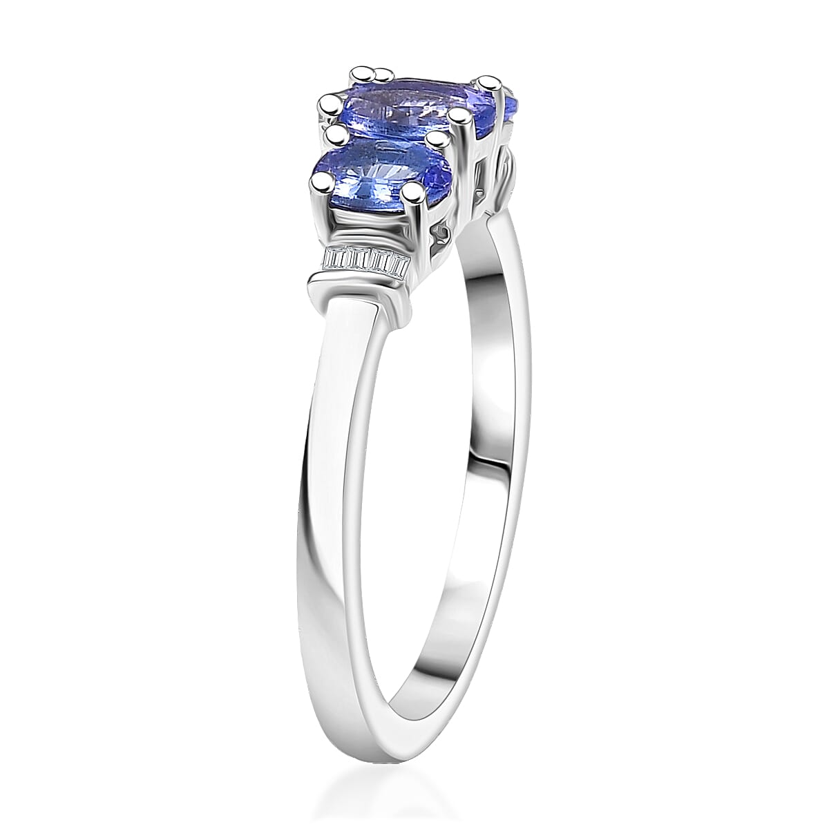 D'Joy Tanzanite and Diamond 0.90 ctw Oval Harmony Ring in Rhodium Over Sterling Silver (Size 5.0) image number 3